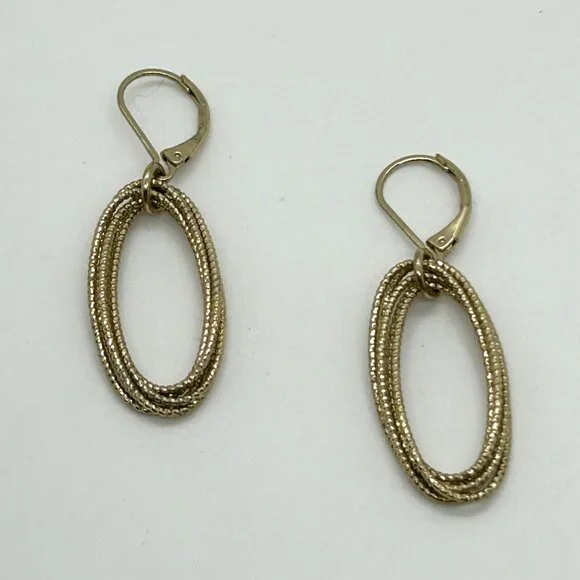 Nine West Gold-Tone Textured Oval Drop Earrings With Leverback Closure - Picture 5 of 11